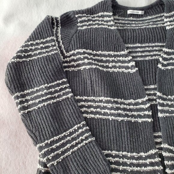 Pink Clover Quad Striped Knit Open Front Cardigan w/ Pockets Grey Size M New - Picture 3 of 11